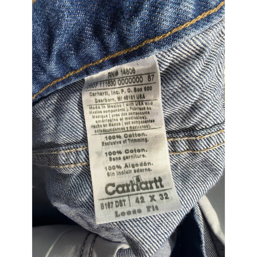 Carhartt B187 DST Loose Fit Jeans Mens 42x32 Blue Denim Workwear Pants - Picture 4 of 8